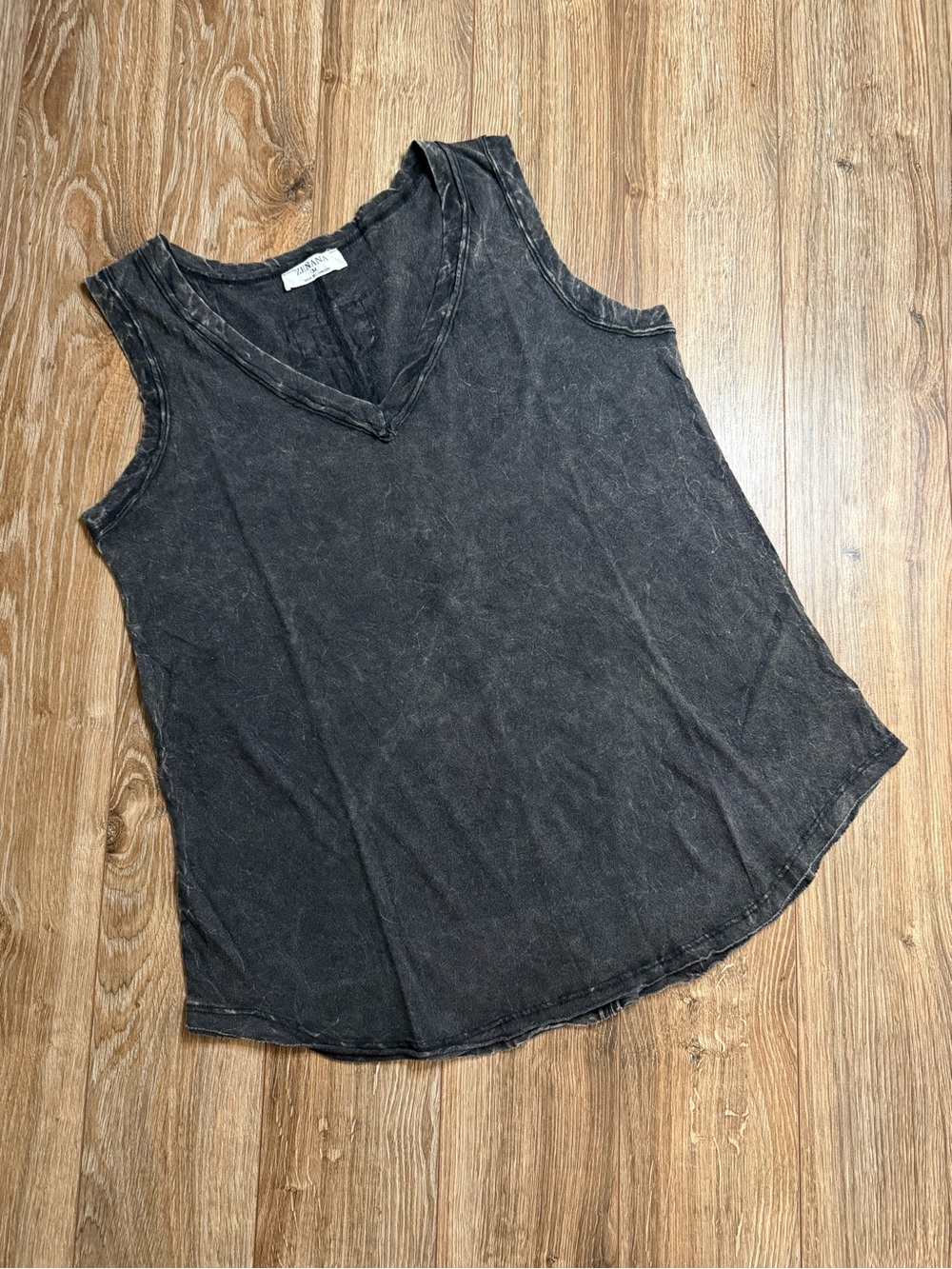 Washed Black V-Neck Sleeveless Tank Top - Classic Everyday Layering